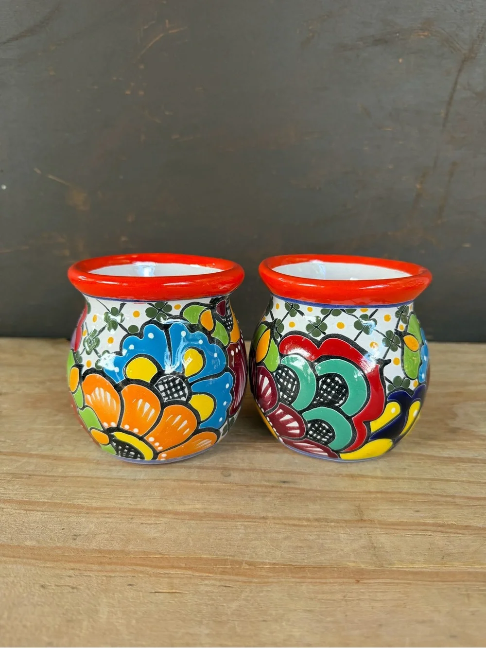 Hand-Painted Talavera-Style Coffee Mugs in Bright Multicolor
